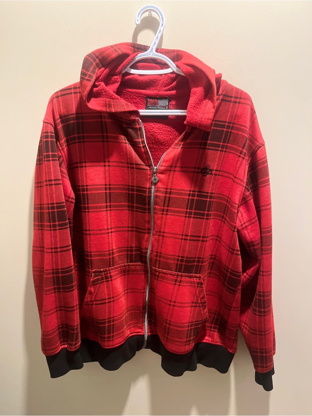 Red Plaid Zip-Up Hoodie Sweater for Men